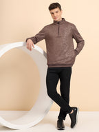 Taupe Brown High Neck Zipper Camouflage Pattern Sweatshirt