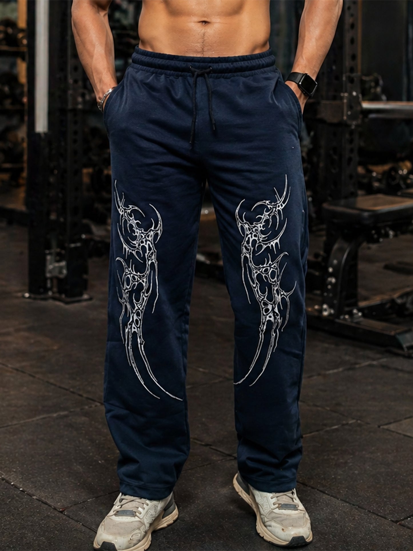 Navy Blue Men’s Graphic Printed Joggers – Regular Fit Streetwear Casual Wear