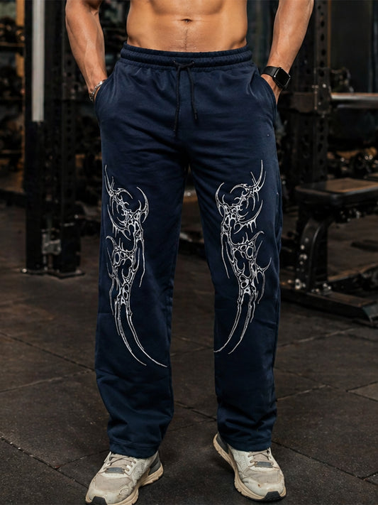 Navy Blue Men’s Graphic Printed Joggers – Regular Fit Streetwear Casual Wear