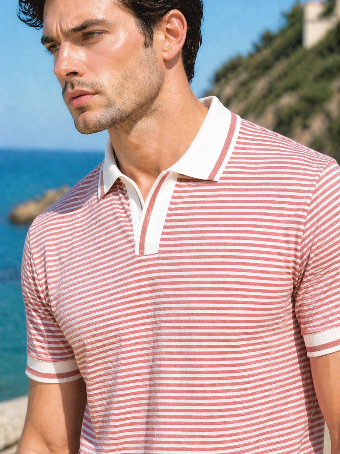 Rust Men’s Textured Polo T-Shirt – Regular Fit Smart Casual Wear