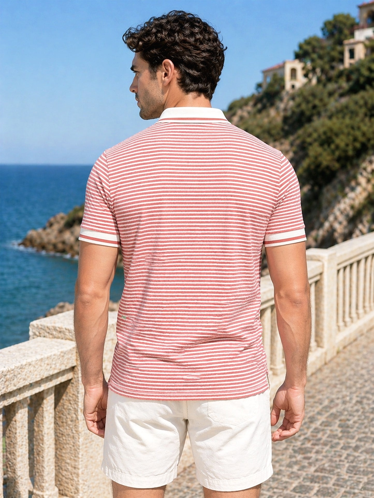 Rust Men’s Textured Polo T-Shirt – Regular Fit Smart Casual Wear
