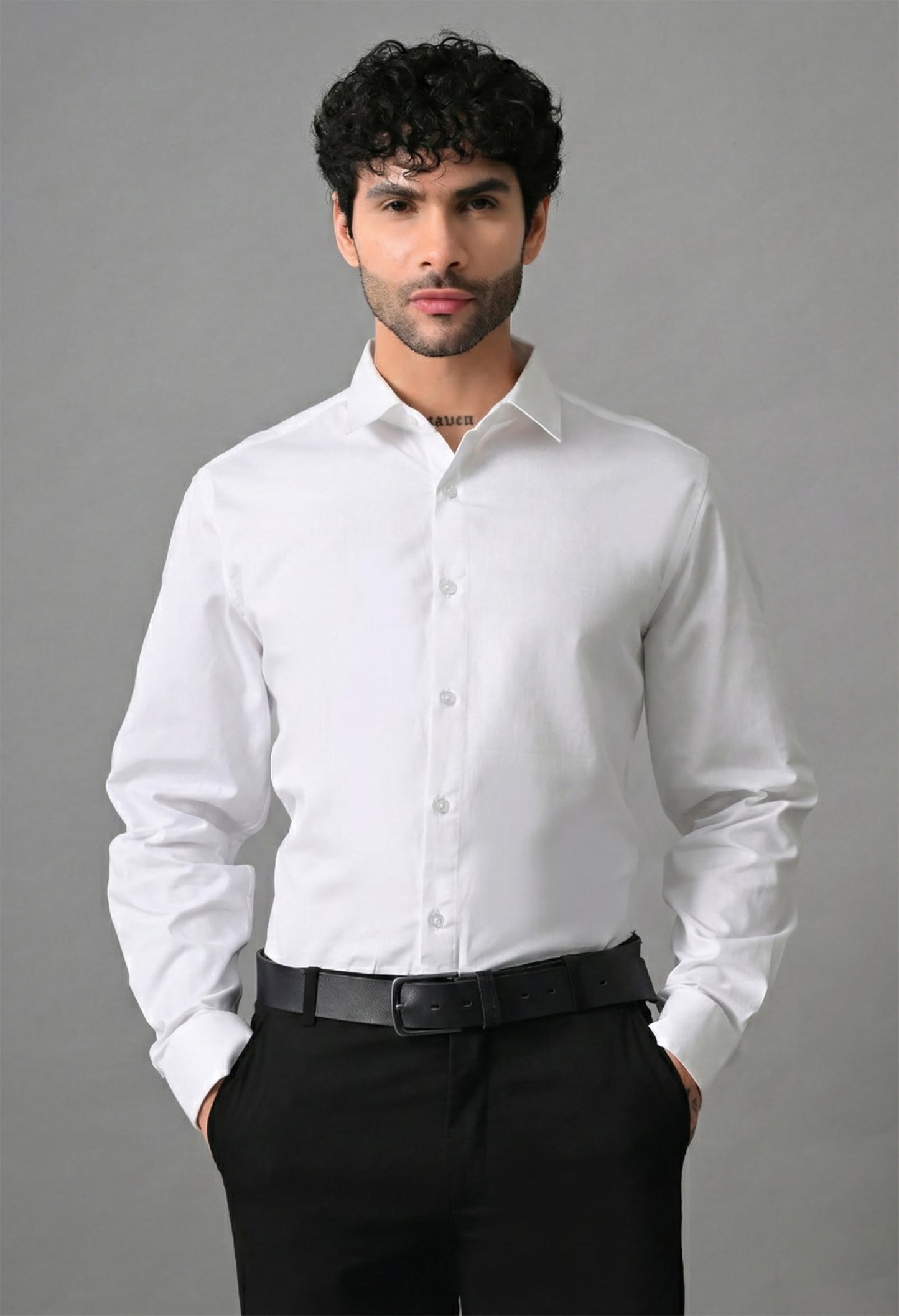White Solid Men's Cotton Poplin Regular Fit Full Sleeve Formal Shirts