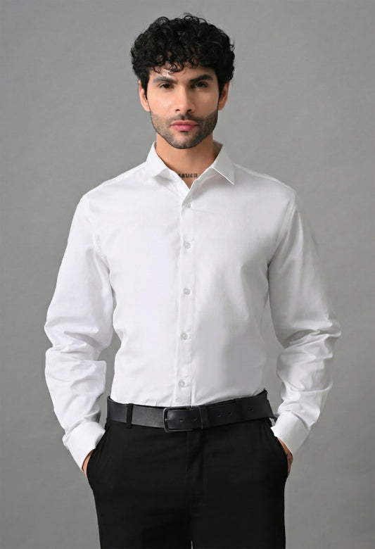 White Solid Men's Cotton Poplin Regular Fit Full Sleeve Formal Shirts