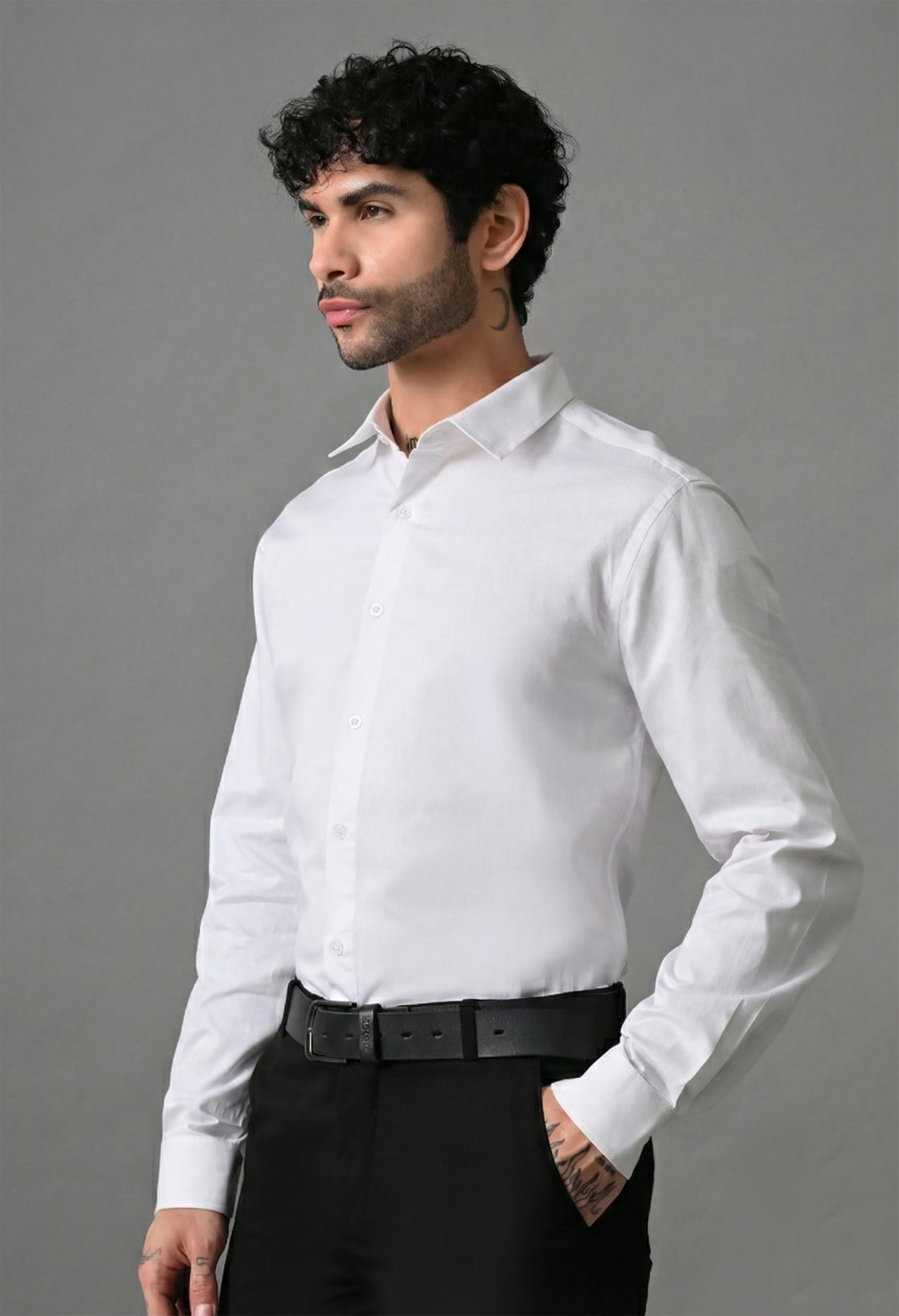 White Solid Men's Cotton Poplin Regular Fit Full Sleeve Formal Shirts